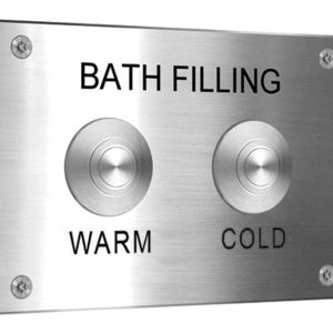 Bath filling plate with warm/cold indication